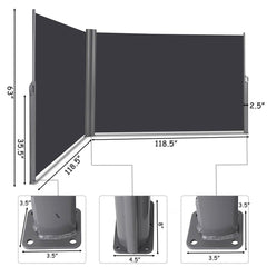 237 x 63 Inch Patio Retractable Double Folding Side Awning Screen Divider