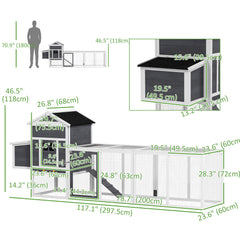 117" Extra Large Chicken Coop with Asphalt Roof, Wooden Hen House with Slide-out Tray, Quail Hutch with Nesting Box, Orange