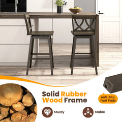 Set of 2 Swivel Bar Stools with Open Back and Rubber Wood Frame, 29 Inch Seat Height