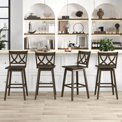 Set of 2 Swivel Bar Stools with Open Back and Rubber Wood Frame, 29 Inch Seat Height