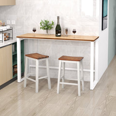 Set of 2 Acacia Saddle Counter Stools with Painted Legs, 24.5 Inch Seat Height, 350 lb
