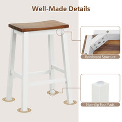 Set of 4 Acacia Saddle Counter Stools with Painted Legs, 24.5 Inch Seat Height, 350 lb Each