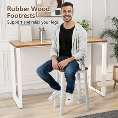Set of 4 Acacia Saddle Counter Stools with Painted Legs, 24.5 Inch Seat Height, 350 lb Each