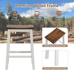 Set of 4 Acacia Saddle Counter Stools with Painted Legs, 24.5 Inch Seat Height, 350 lb Each