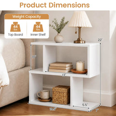 24 Inch 3 Tier Geometric Bookshelf and Side Table, White