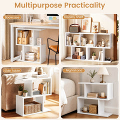24 Inch 3 Tier Geometric Bookshelf and Side Table, White