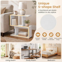 24 Inch 3 Tier Geometric Bookshelf and Side Table, White