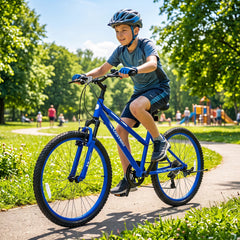 24 Inch Kids Mountain Bike with Shimano 7 Speed and Suspension Fork, Blue