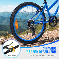 24 Inch Kids Mountain Bike with Shimano 7 Speed and Suspension Fork, Blue