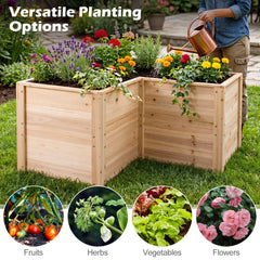 24 Inch L-Shaped Wooden Raised Garden Bed with Open-Ended Base-Natural
