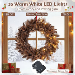 24 Inch Pre-lit Christmas Wreath with 105 Branch Tips and 35 Warm White LED Lights-1 piece