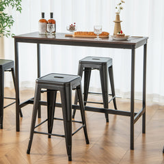 Set of 4 Stackable Metal Counter Stools in Black, 24 Inch Seat Height, Backless with Handle Slot