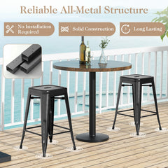 Set of 4 Stackable Metal Counter Stools in Black, 24 Inch Seat Height, Backless with Handle Slot