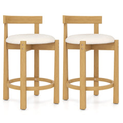 Set of 2 Teddy Velvet Counter Stools with Shell Back and Oak Frame, 24 Inch Seat Height
