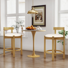 Set of 2 Teddy Velvet Counter Stools with Shell Back and Oak Frame, 24 Inch Seat Height