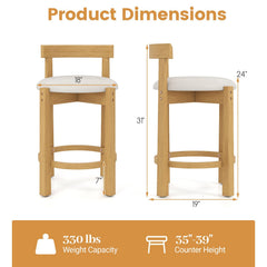 Set of 2 Teddy Velvet Counter Stools with Shell Back and Oak Frame, 24 Inch Seat Height