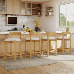 Set of 4 Teddy Velvet Counter Stools with Shell Back and Oak Frame, 24 Inch Seat Height