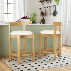 Set of 4 Teddy Velvet Counter Stools with Shell Back and Oak Frame, 24 Inch Seat Height