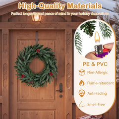 24” Pre-lit Christmas Wreath Set of 2 Front Door Artificial Xmas Wreath with 90 Frosted Branch Tips