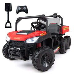 24V 4WD 2 Seater Kids Ride On Dump Truck with Four 35W Motors, Damping Suspension and Soft Start, 110 lb, Red