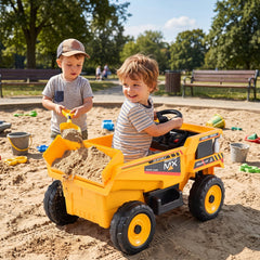 24V Kids Ride On Construction Dump Truck with Tilting Bed, Shovel and Holder, Parent Remote and Belt, 66 lb, Yellow