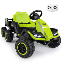 24V Kids Ride On Tractor with Removable Trailer, Dual 65W Motors and 66 lb Load Capacity, Green