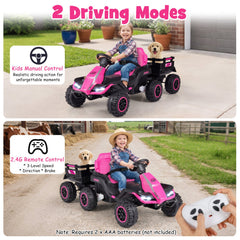 24V Kids Ride On Tractor with 2 Driving Modes, USB Media Centre and 2.4G Remote, Pink