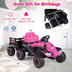 24V Kids Ride On Tractor with 2 Driving Modes, USB Media Centre and 2.4G Remote, Pink