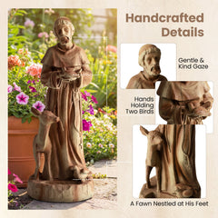 24.5 inch St. Francis Statue with Bird Feeder Saint Francis of Assisi with Animals Sculpture-Rustic Brown
