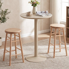 Set of 2 Swivel Counter Stools in Natural Rubber Wood with Crossbars, 24 Inch Seat Height