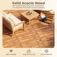 24 x 12 Inch 48 Pieces Acacia Wood Interlocking Deck Tiles with Waterproof Design-Natural