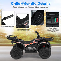 24V Kids Ride On ATV Quad with Dual 35W Motors, Detachable Storage Baskets, Soft Start and LED Lights, 66 lb, Black