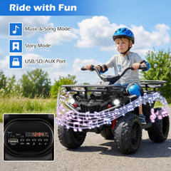 24V Kids Ride On ATV Quad with Dual 35W Motors, Detachable Storage Baskets, Soft Start and LED Lights, 66 lb, Black