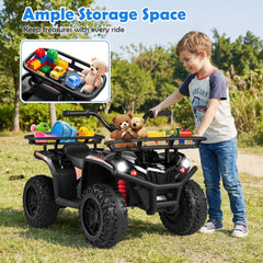 24V Kids Ride On ATV Quad with Dual 35W Motors, Detachable Storage Baskets, Soft Start and LED Lights, 66 lb, Black