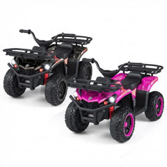 24V Kids Ride On ATV Quads, Pair of Two, One Black and One Pink, Dual 35W Motors and Storage Baskets, 66 lb Each