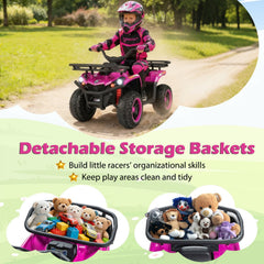 24V Kids Ride On ATV Quads, Pair of Two, One Black and One Pink, Dual 35W Motors and Storage Baskets, 66 lb Each