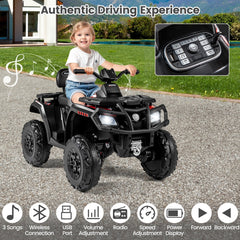 24V 2 Seater Kids Ride On ATV with Four Motors, 130 lb Capacity, Spring Suspension and Radio, Ages 3 to 8, Black