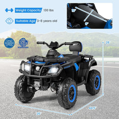 24V 2 Seater Kids Ride On ATV with 4WD, 24V 7Ah Battery, Spring Suspension and Radio, 130 lb, Blue