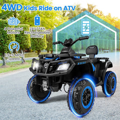 24V 2 Seater Kids Ride On ATV with 4WD, 24V 7Ah Battery, Spring Suspension and Radio, 130 lb, Blue
