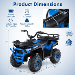 24V Kids Ride On ATV Quad with Soft Start, Two 25W Motors, Rear Rack and Wireless Connection, 66 lb, Navy