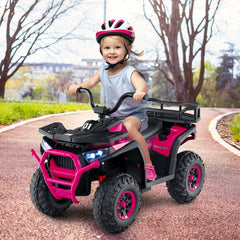 24V Kids Ride On ATV Quad with Music, Stories, FM Radio, USB and Rear Rack, 66 lb, Pink