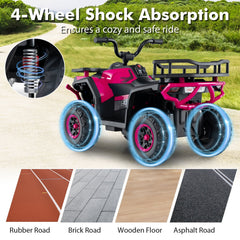 24V Kids Ride On ATV Quad with Music, Stories, FM Radio, USB and Rear Rack, 66 lb, Pink