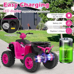 24V Kids Ride On ATV Quad with Soft Start, Ergonomic Seat, Anti Slip Handles and Wide Footrests, 77 lb, Pink