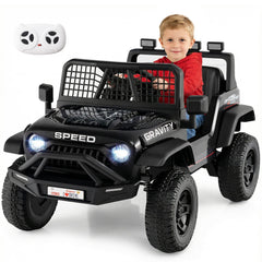 24V Kids Ride On Truck with Parent Remote, 3 Speeds, Emergency Brake, Front Springs and 6 Songs, 66 lb, Black