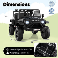 24V Kids Ride On Truck with Parent Remote, 3 Speeds, Emergency Brake, Front Springs and 6 Songs, 66 lb, Black