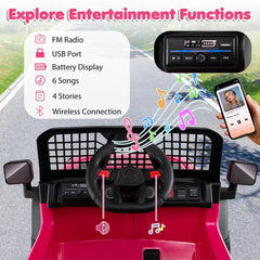 24V Kids Ride On Truck with 6 Songs, 4 Stories, FM Radio, USB and Parent Remote, 66 lb, Pink