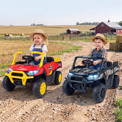 24V Kids Ride On Off Road Utility Truck with Speed Indicator Remote, Rear Shocks and Tipping Bed, 66 lb, Black Camouflage