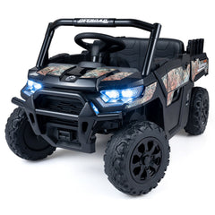 24V Kids Ride On Off Road Utility Truck with Speed Indicator Remote, Rear Shocks and Tipping Bed, 66 lb, Black Camouflage