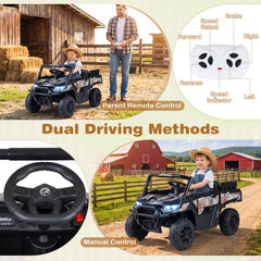 24V Kids Ride On Off Road Utility Truck with Speed Indicator Remote, Rear Shocks and Tipping Bed, 66 lb, Black Camouflage