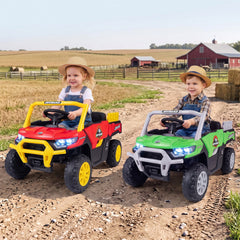 24V Kids Ride On Off Road Utility Truck with Tipping Load Bed, Parent Remote and Rear Shocks, 66 lb, Green